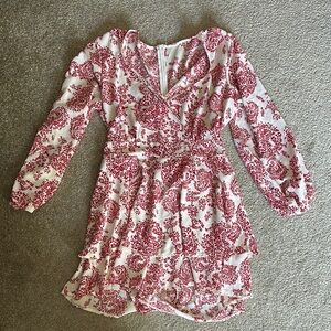 Floral Red and White Women's Romper